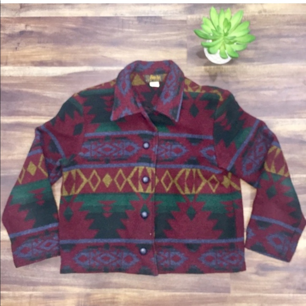 Vintage wool blend southwestern blanket jacket S